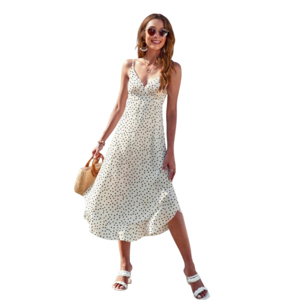 LAST ONE 🔥 Woven Polka Dot Dress in Ivory Size M
